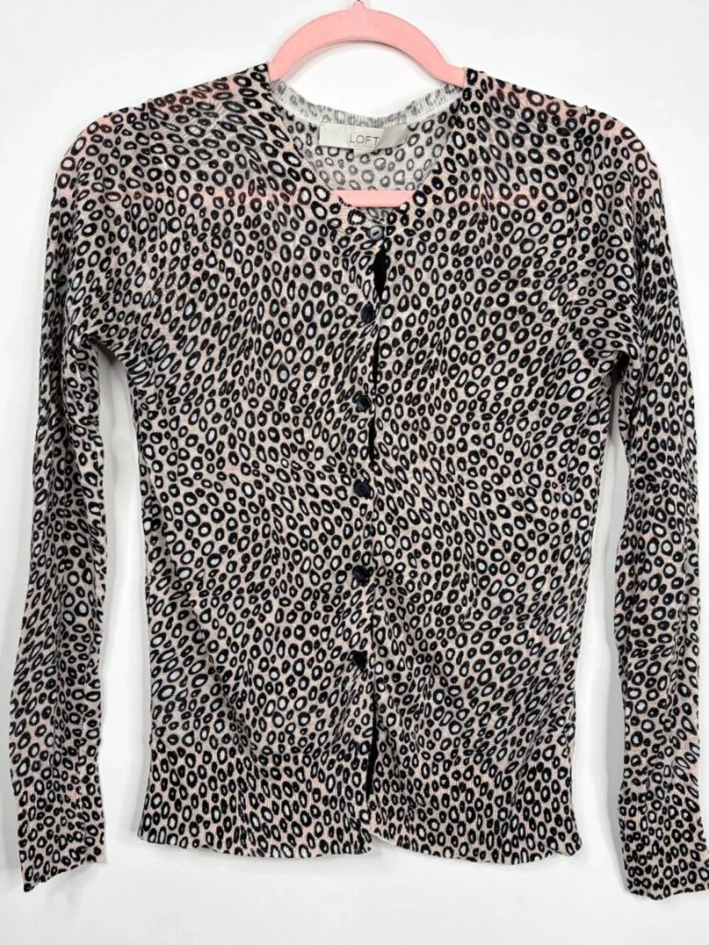 2/$30 LOFT Leopard Print Crew Neck Cardigan Small #A3140
